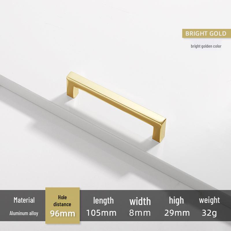 Square Bright Gold & Silver Kitchen Cabinet Handle - Modern Minimalist Black Aluminum Alloy Drawer & Wardrobe Handle