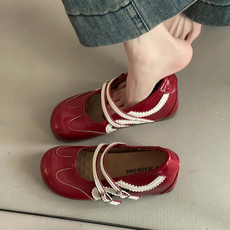 Korean Version of Color Matching Ballet Increases Height and Looks Thin Mary Jane Shoes Women's Summer Retro Style Versatile Casual One-pedal Single S