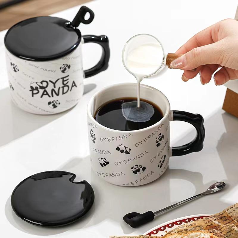 Creative Cartoon Panda Ceramic Cup High Value Mug with Lid Spoon Water Cup Household Coffee Cup Souvenir Gift Cup