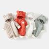Winter Baby Bodysuit Solid Bear Ear Hooded Thickened Warm Newborn Jumpsuit Soft Toddler One-Piece Outfit