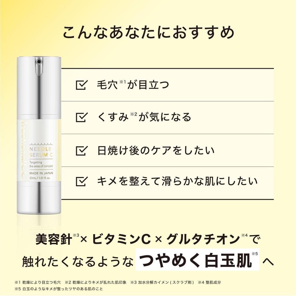 Fractional CC Needle Serum C, Made In Japan, 150,000 Needle Serum, Vitamin C, Glutathione, For Fine, Pore-Reducing Skin, 30mL