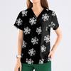 Women's Fashion Printed Short Sleeve V Neck Pattern Tops Pocket Working T-shirts