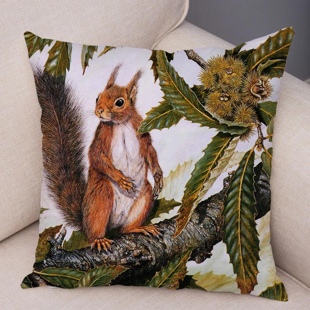 Bedroom Sofa Car Cushion Cover Cartoon Animal Colorful Fox Bird Squirrel Series Home Office Decoration Pillow
