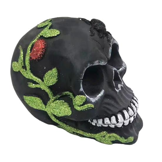 Day of The Dead Skull Statue Tabletop Floral Skull Figurine Halloween Human Skull Model for Home Decoration