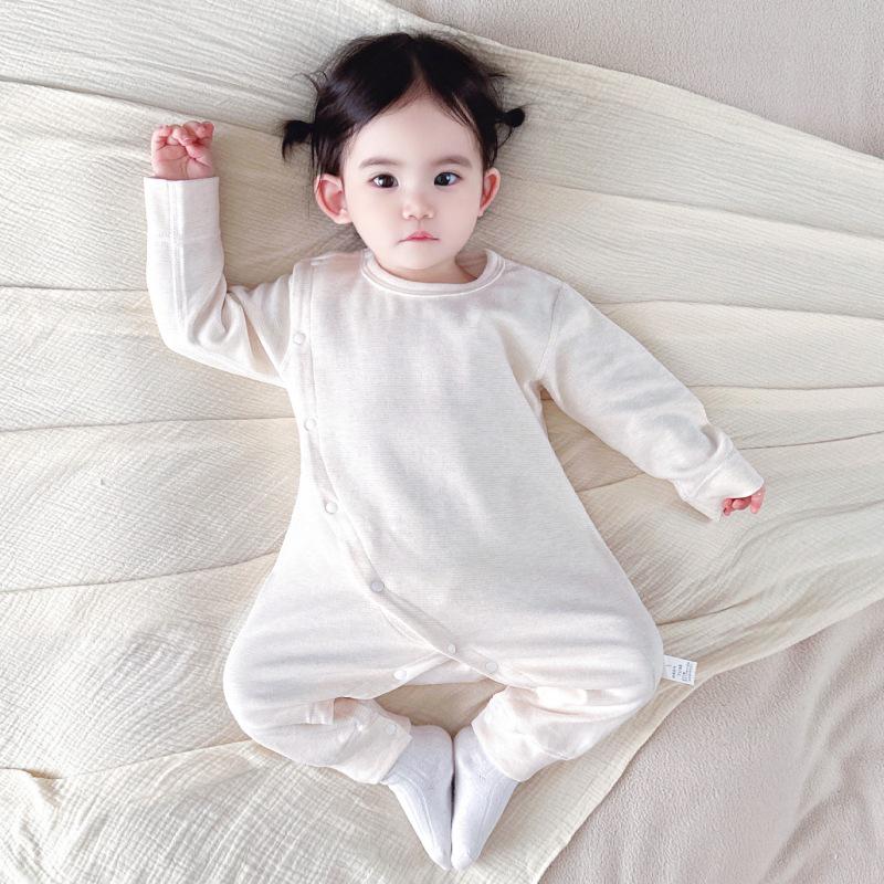 Infant Autumn Long-Sleeve Sleeveless Diagonal Collar Bodysuit Pajamas, Warm & Close-Fitting, Spring Class A