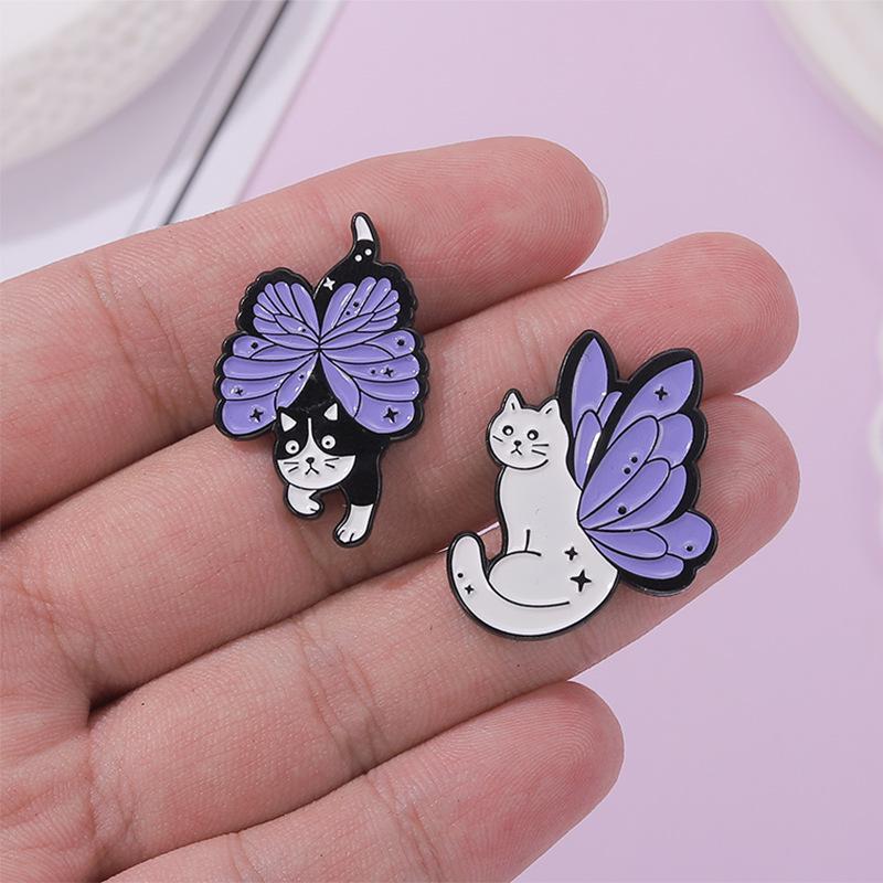 Creative Cartoon Purple Kitten Butterfly Wings Brooch - Cute Bag & Clothing Accessory