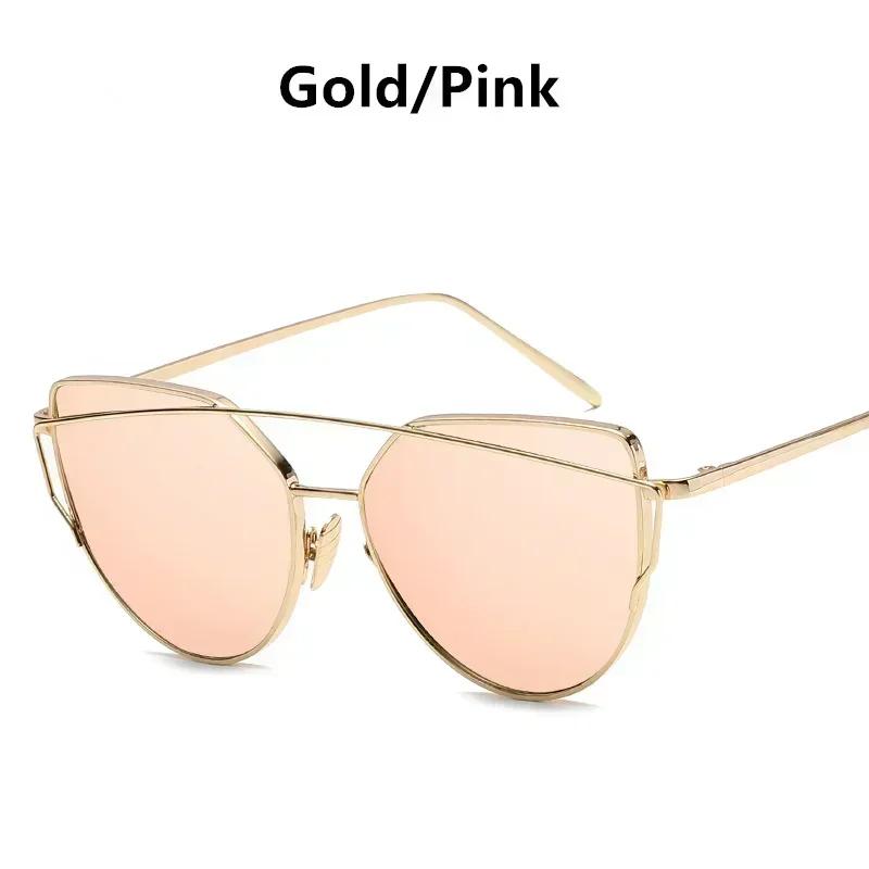 Vintage Cat Eye Sunglasses Rose Gold Mirror Woman's Sunglasses Metal Reflective Flat Lens Tourism Sunglasses Multi-color