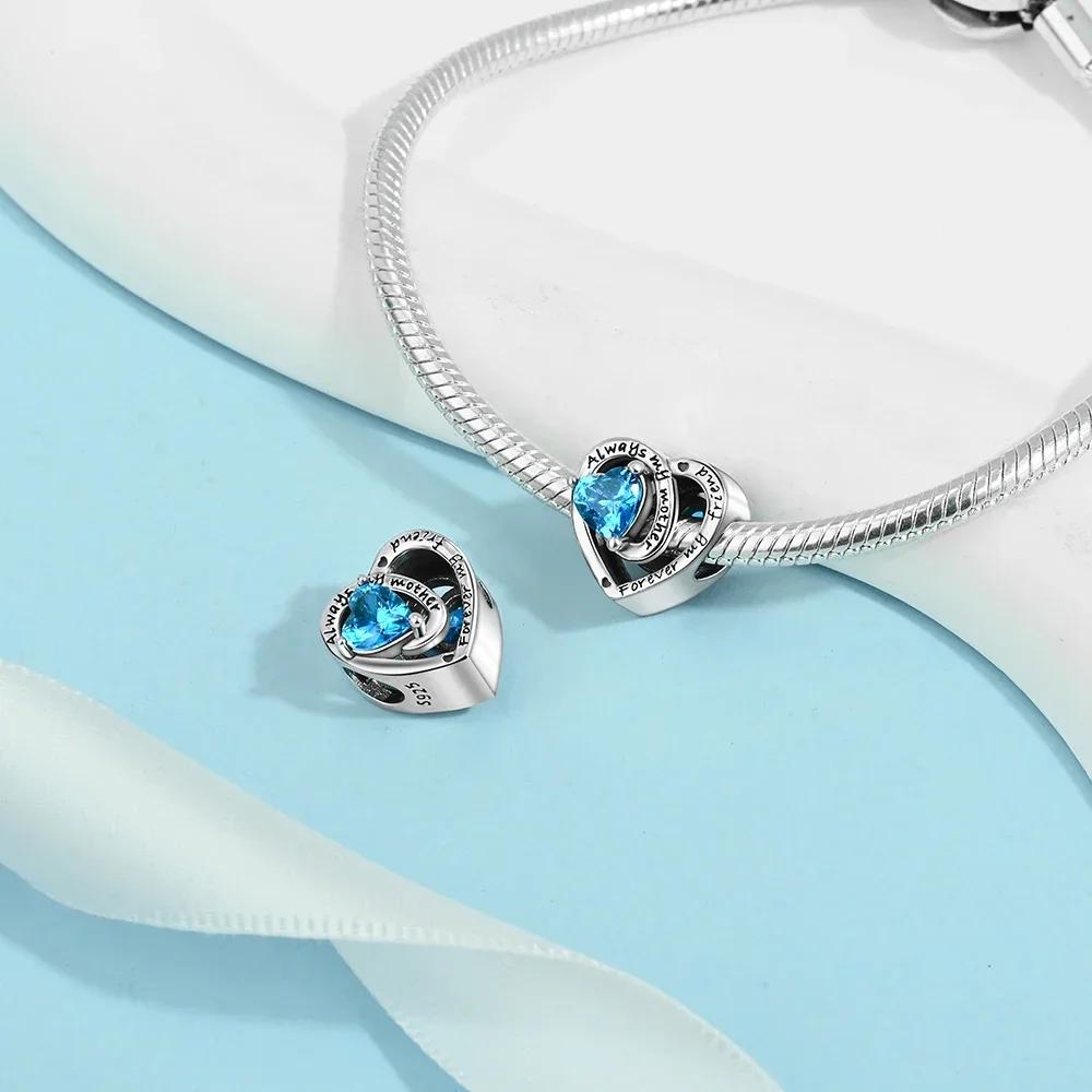 Original Copper Blue Heart Zircon Twelve Zodiac Signs Months Flowers Charms Beads Fit Bracelet Women Jewelry Diy Fine Gift