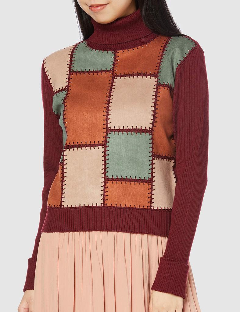 Lily Brown Color Block Knit Top LWNT205016 Red Japan Size F Women's (Free Size)
