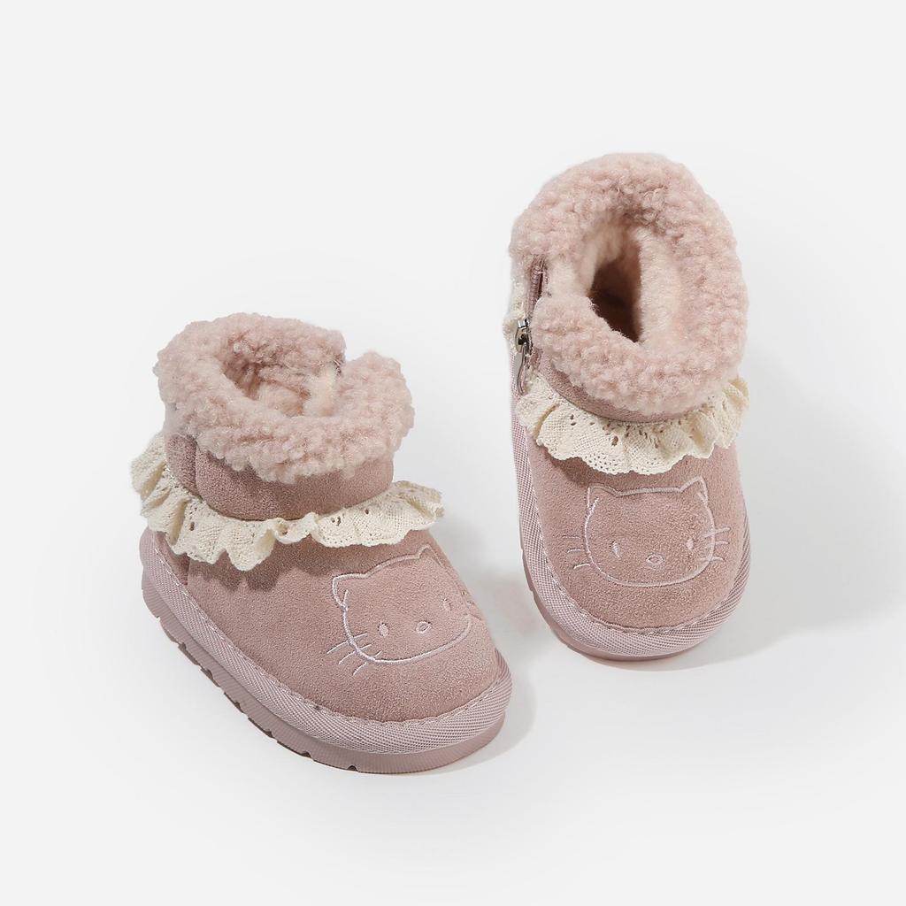 2025 Winter Toddler Girls' Plush Sole Cotton Shoes - Velvet-Lined Warm Snow Boots for Outdoor Wear