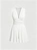 European & American Style Deep V-Neck Sleeveless Jumpsuit, Women's Summer Waist-Cinching Wide-Leg Shorts