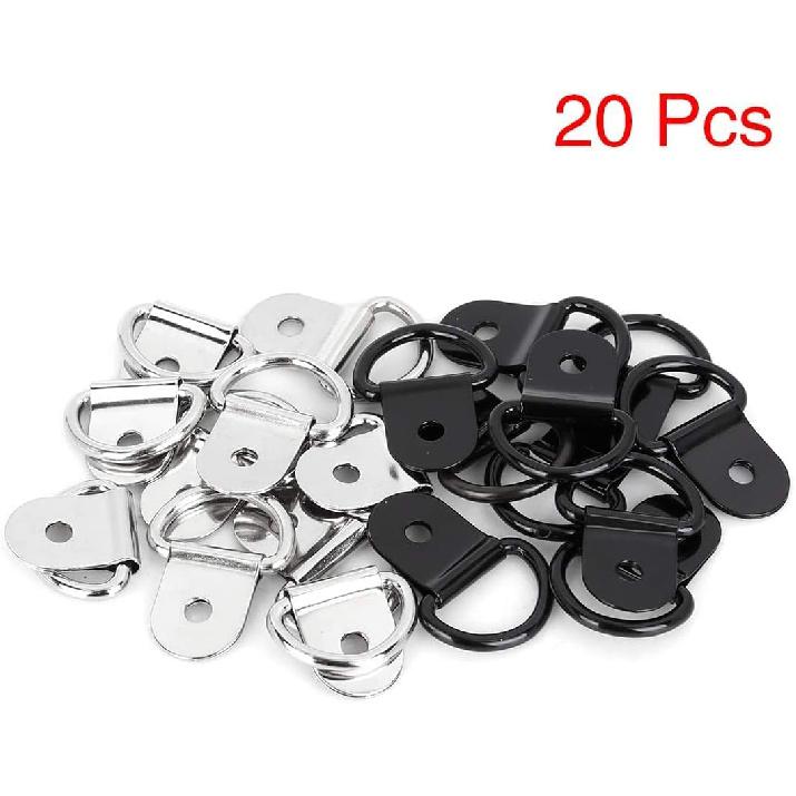 Unifizz 20pcs D Shape Tie Down Rings Tow Hook for Car Truck Trailer Cargo RV Boats Silver Tone Black Tie Down Anchors Lashing Rings