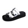 Summer New Thick-soled Slippers Women's Wear High-end Silver Cross Word with Casual Cool Slippers Women's Versatile