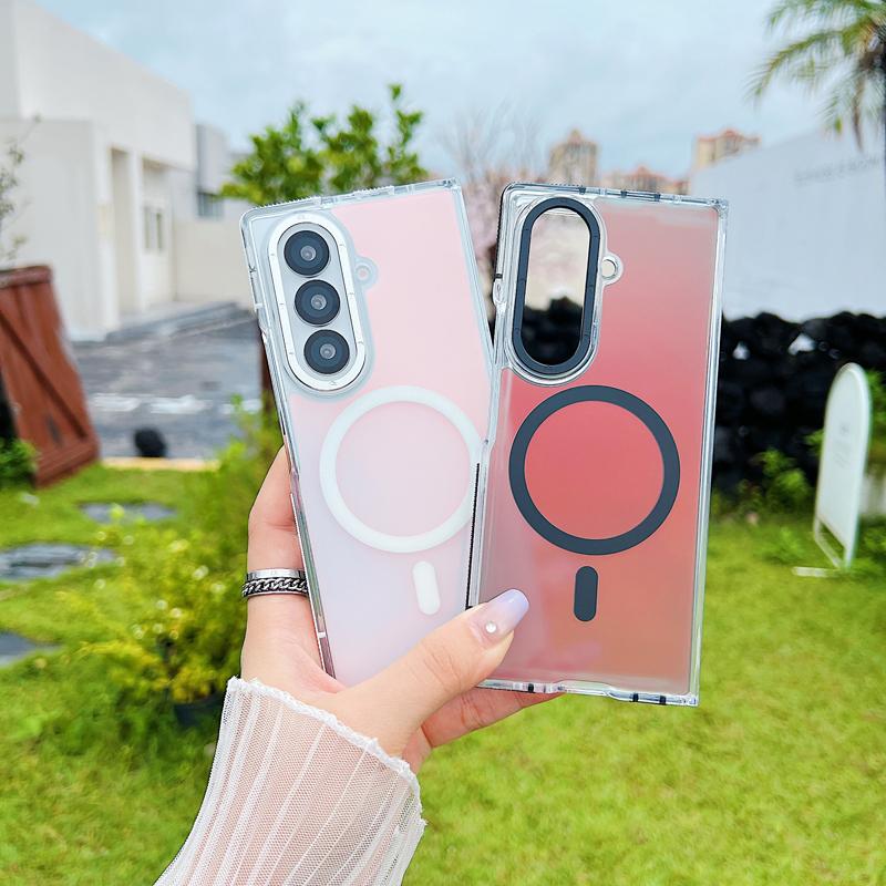 Fashion Radium Colorful Magsafe Phone Case for Samsung Galaxy Z Fold 7 ELVEV Magnetic Wireless Charging Hard PC Soft TPU Aluminum Button Back Cover