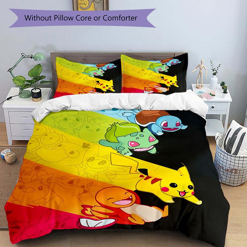 3pc Pokémon Bedding Set Guest Room Bedroom Decor Christmas Halloween Decor Gifts- All Seasons (No Insert)a1013083