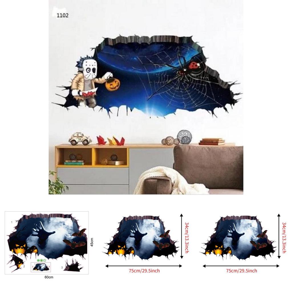 Horror 3d Wall Decal For Halloween Haunted House Decor Waterproof Pvc For Bedroom