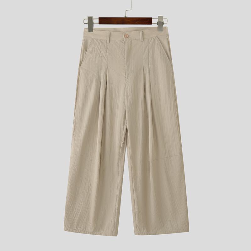 INCERUN Men Zip-up Waist Drape Style Casual Loose Flimsy Wide Legs Pants Long Trousers