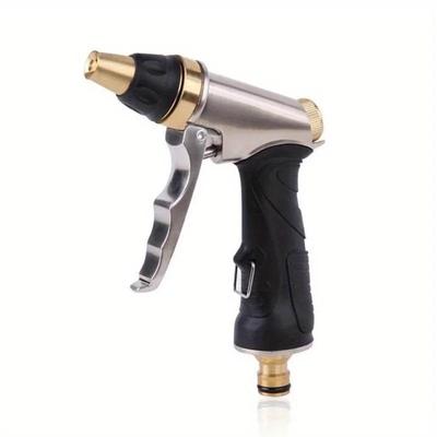 Garden Hose Nozzle Brass Watering Gun Flush Home High Pressure Cleaning Tool, Water Sprinkler, Chrome Car Water Gun Head