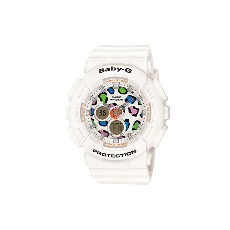 Casio Baby-G Themed Series Colorful Leopard Print White Strap Waterproof Quartz Movement Resin Strap Watch Women watches multicolor BA-120LP-7A1DR