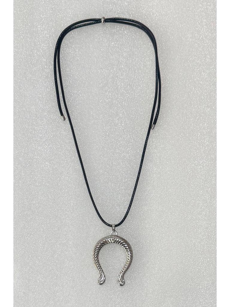 Industrial Chic Horseshoe Pendant Necklace with Black Wax Cord - Unique, Fashionable & Versatile Sweater Chain