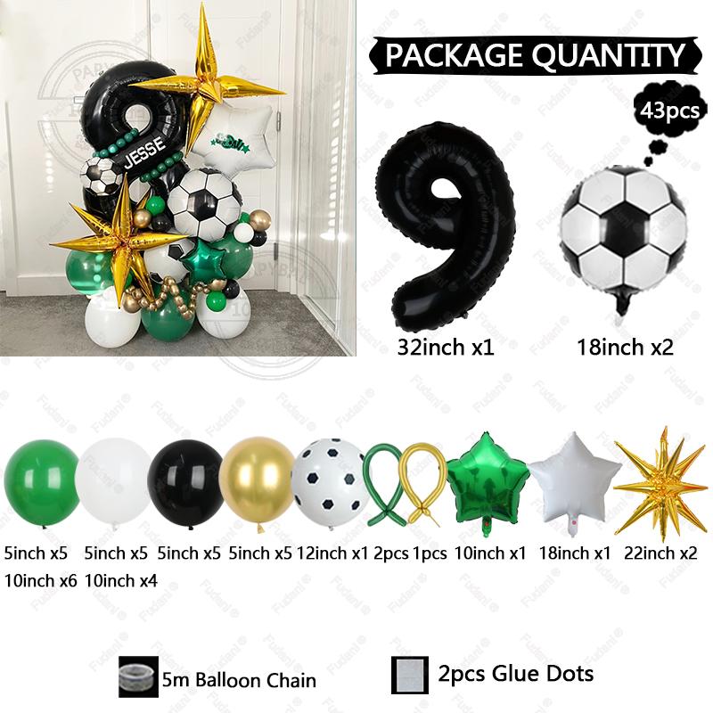 43pcs Football Balloon Black Number Birthday Balloon Set Party Decoration Festival Supplies Birthday Photo Props