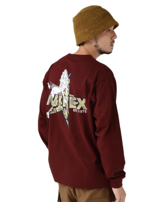 Avirex Camouflage Star Pinup Girl Long Sleeve Size & T-Shirt, Men's, XL, 415, Burgundy, 783-3930024