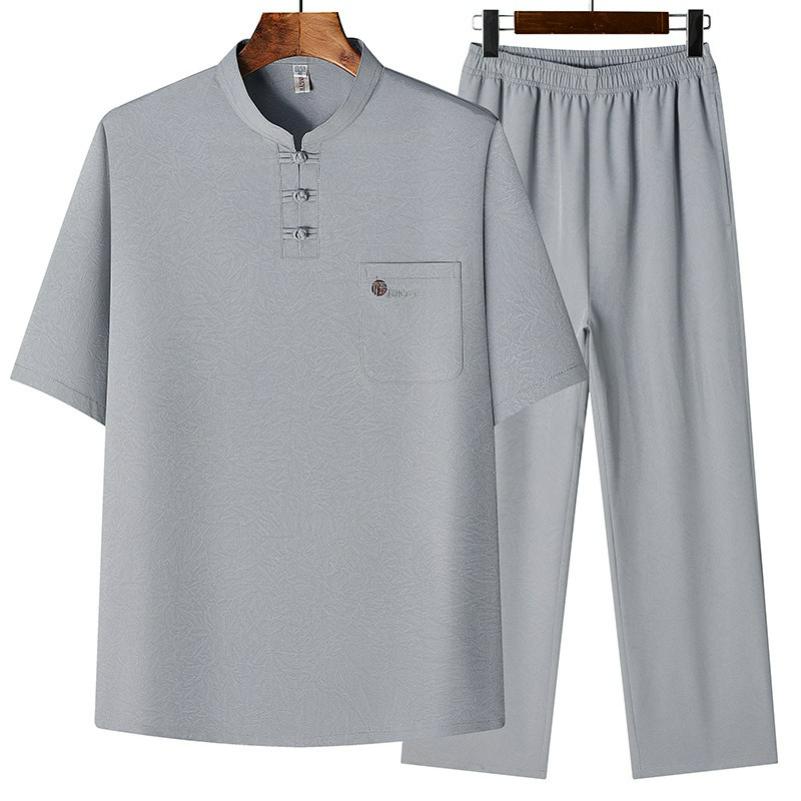 Мужской костюм в китайском стиле Тан, мужской летний костюм в китайском стиле, повседневный свободный летний костюм 38