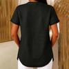 Women Casual Short Sleeve V Neck Button Front Top Lightweight Soft Fabric Relaxed Fit Tunic Blouse with Side Button Detail
