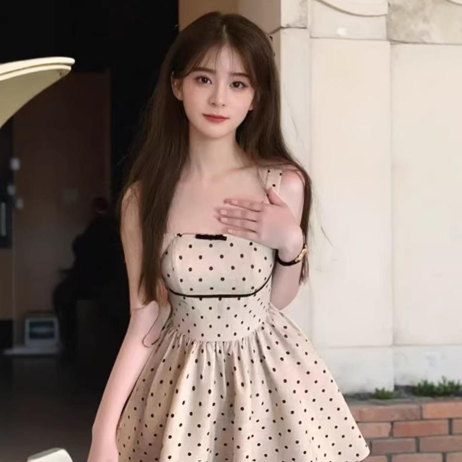 Polka dot suspender dress female sexy bow birthday party small gift dress socialite rich family daughter vest skirt