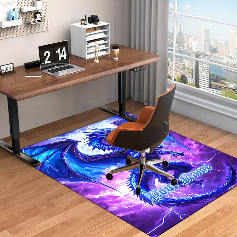 1PC Custom Name Blue Dragon Thunderstorm Theme Floor Mat Ideal for Living Room, Game Rooms, Office, Bedroom Floor Mat Playful Design