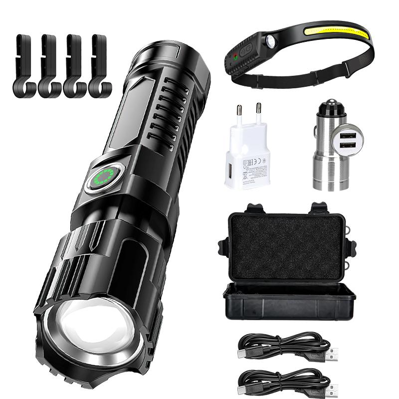 Super Bright LED Flashlight Rechargeable Tactical Zoomable Torch,Waterproof Search Light for Camping Emergency Hunting Cycling