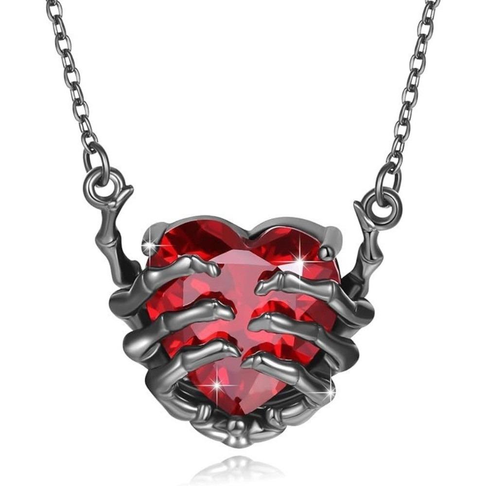 Zinc Zinc Alloy Bat Wings Pendant Necklace Red Rhinestone Halloween Heart Choker Gothic Clavicle Chain  Girls