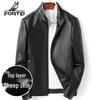Futing Men's Top-Grain Sheepskin Stand-Collar Leather Jacket