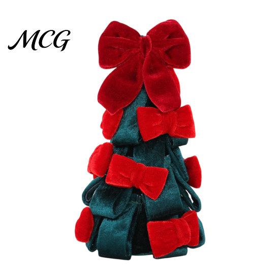 Dining Table Christmas Centerpiece Velvet Bow Tree Decoration, Shaped Photo-ready Decor Tabletop Ornament for Fireplace Window Holiday Stacked