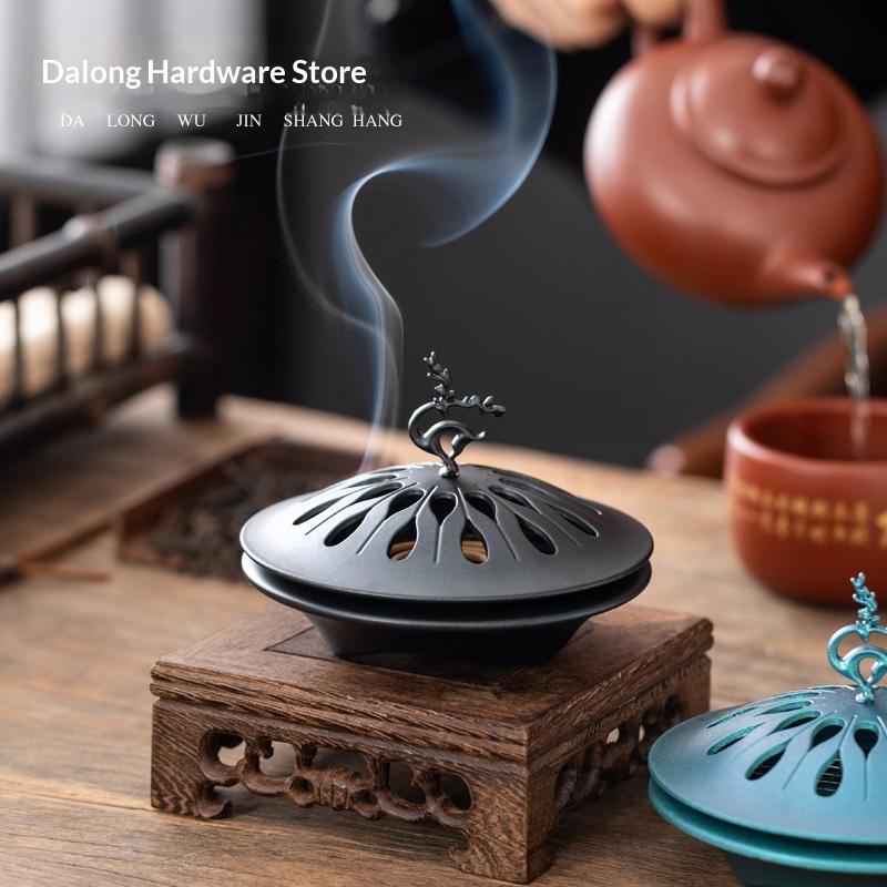 Retro Zinc Alloy Backflow Incense Holder Hollow Aromatherapy Censer for Yoga Home Decoration