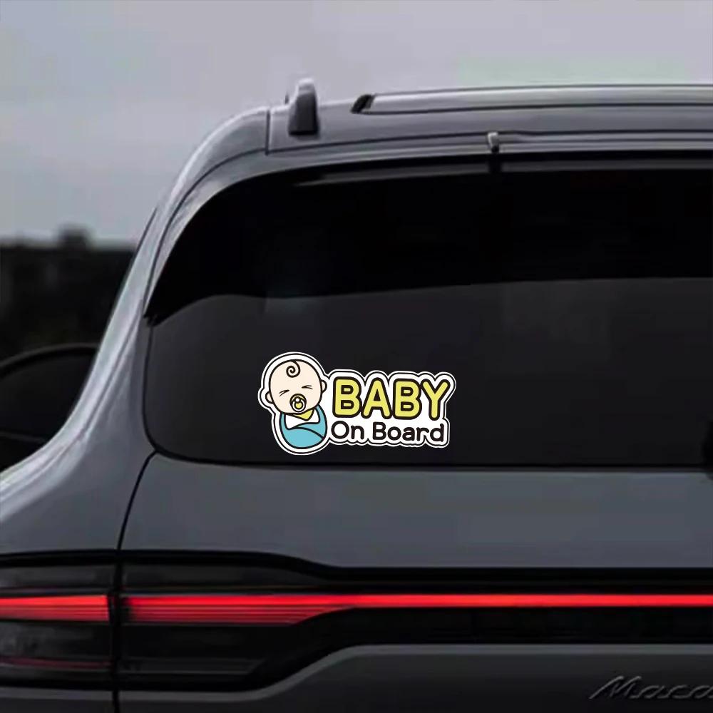 Cartoon Baby On Board Warning Sticker, Cute Vinyl Decal for Car Rear Window Windshield Safety Decor