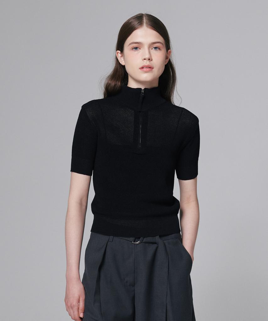Aussel Half Zip Knit Top Black