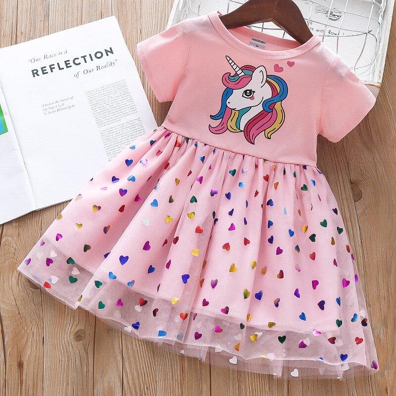 Ragazze vestono cotone cartone animato unicorno splicing maglia festa principessa abiti vestiti di compleanno per ragazze