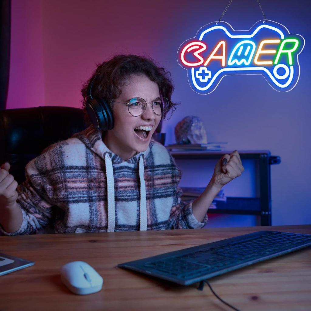 Gamer neon sign for teen boy room decor,Dimmer switch,Gamer Neon Signs for wall decor,game room,kids,gift
