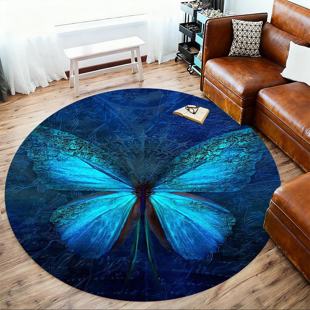 1pc Butterfly Wings Round Chair Mat Area Rug - Non-Slip, Floor Mat for Office, Bedroom, and Indoor Decor C1118107