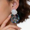 Retro Resin Glass Flower Stud Earrings: Vintage Holiday Style for Women
