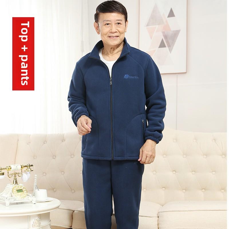 

Костюмы для мужчин среднего и пожилого возраста, флисовая куртка на осень и зиму, а также флисовый свитер и брюки 5XL темно-синий