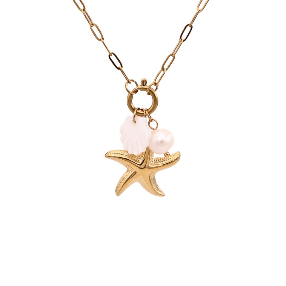 Handmade Ocean Style Necklace Sea Star Pearl Starfish Neck Chain  Female Lady Girl