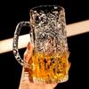 Großvolumiger Craft-Glas-Bierkrug Glacier Cup Rindenmuster Haushalts-Gürtel-Getränkebecher Verdickter Wasserbecher