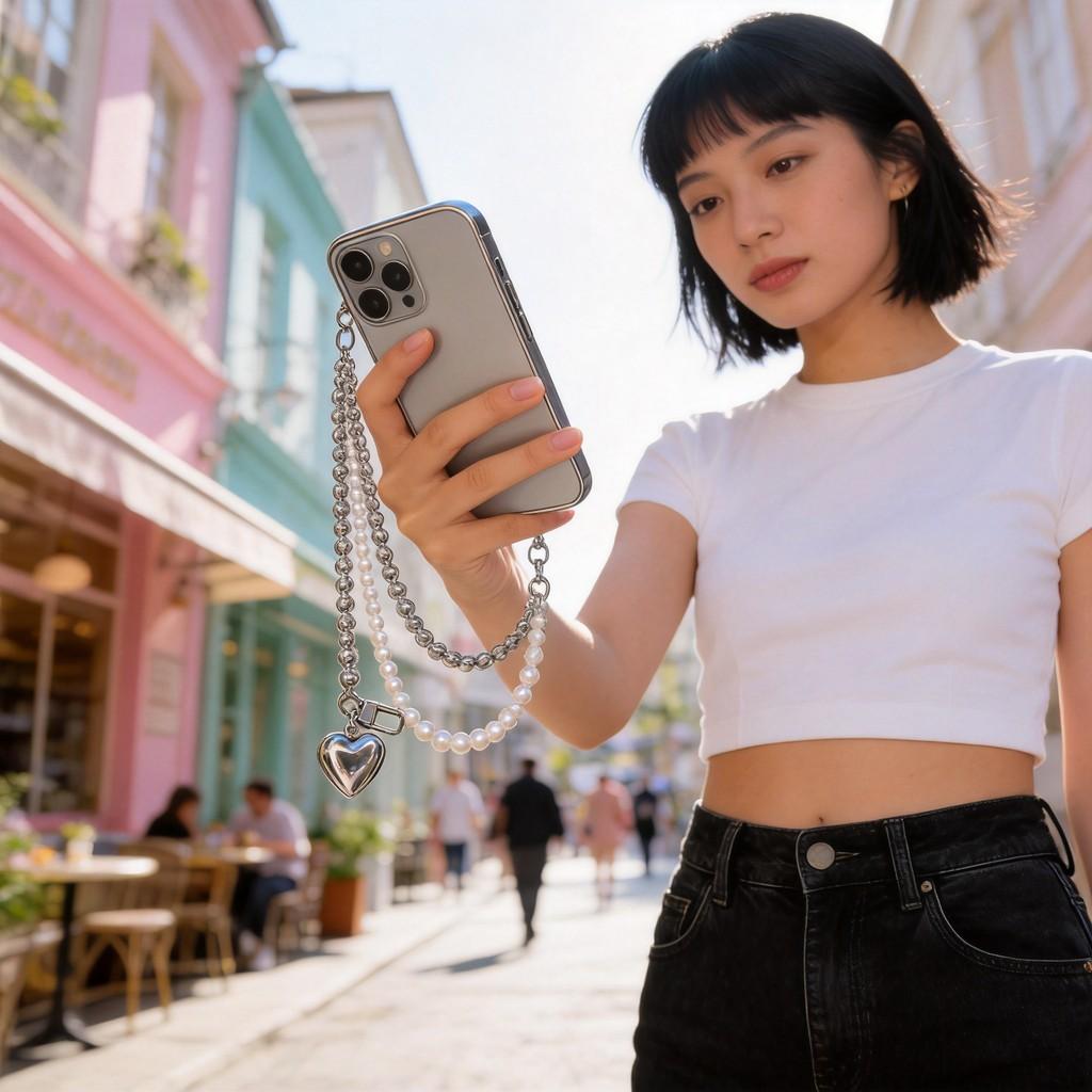 Pvc Heart Smile Phone Lanyard With Pearl Beads For Men And Women