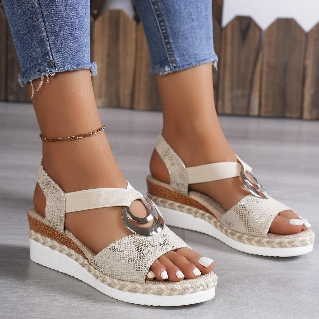 Plus Size Women's 2024 Spring/Summer Wedge Heel Sandals with Metal Buckle