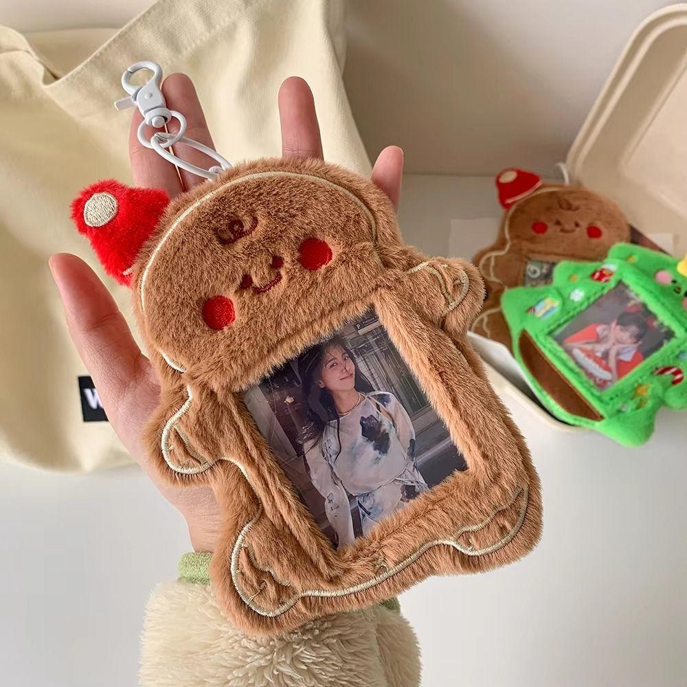 Gingerbread Man Photocard Holder Bag Pendant Cartoon Kpop Photo Card Sleeves Fluffy Christmas Tree Card Holder Christmas Gift