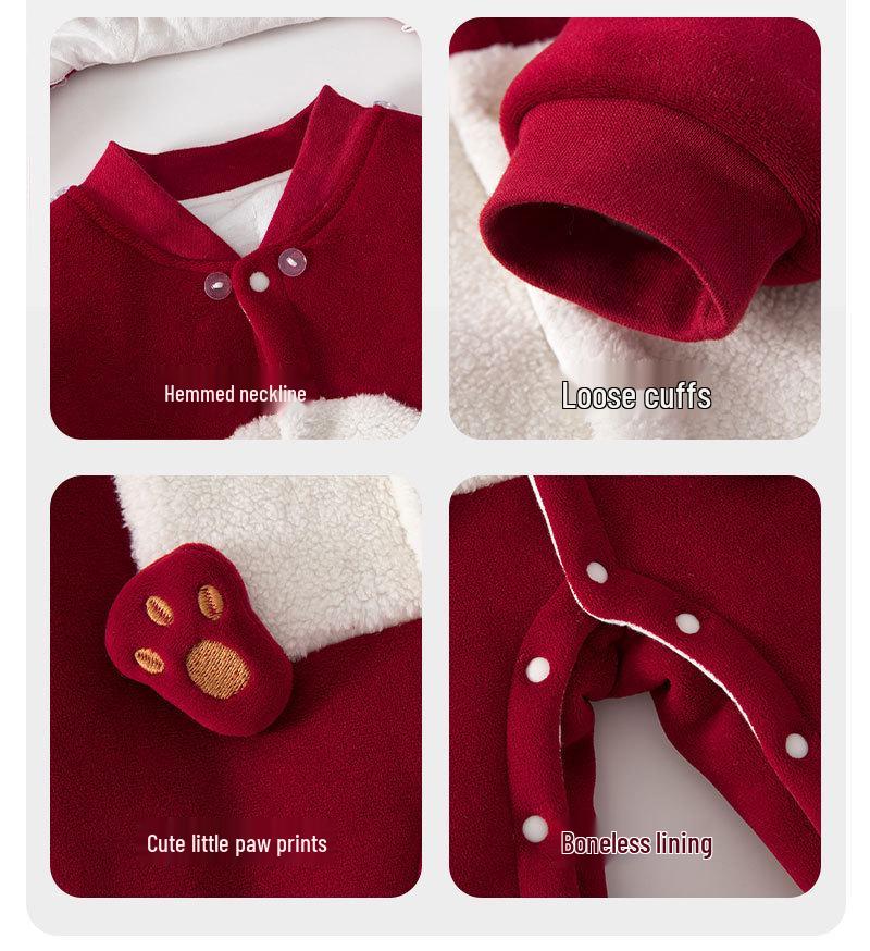 Autumn/Winter Quilted Sherpa Jumpsuit with Detachable Hood - 150g Cotton Baby Outfit for Outdoor
