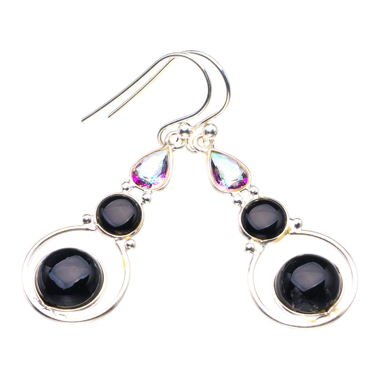 

StarGems® Natural Black Onyx And Mystical Topaz Handmade 925 Sterling Silver Earrings 1.75 D3812