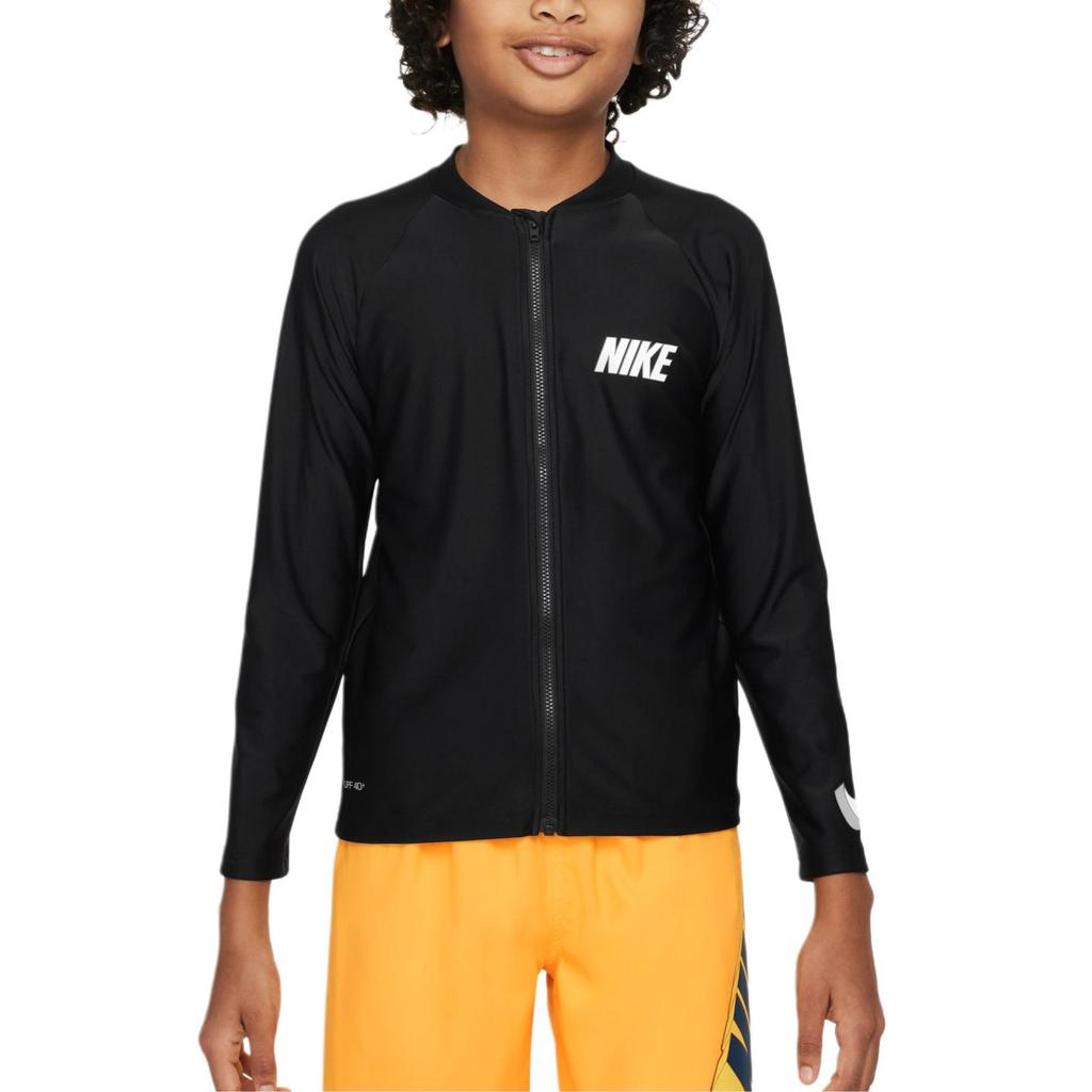 Nike Kids Swimwear Letter Print Comfortable Long Sleeve Sun Protection Kids swimwear Black White FZ6552-010
